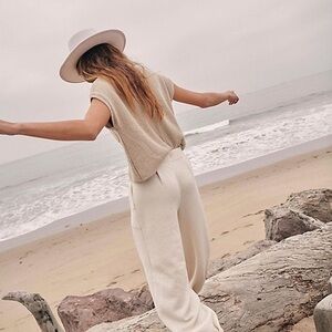 Free People Cream Wide Leg Pants